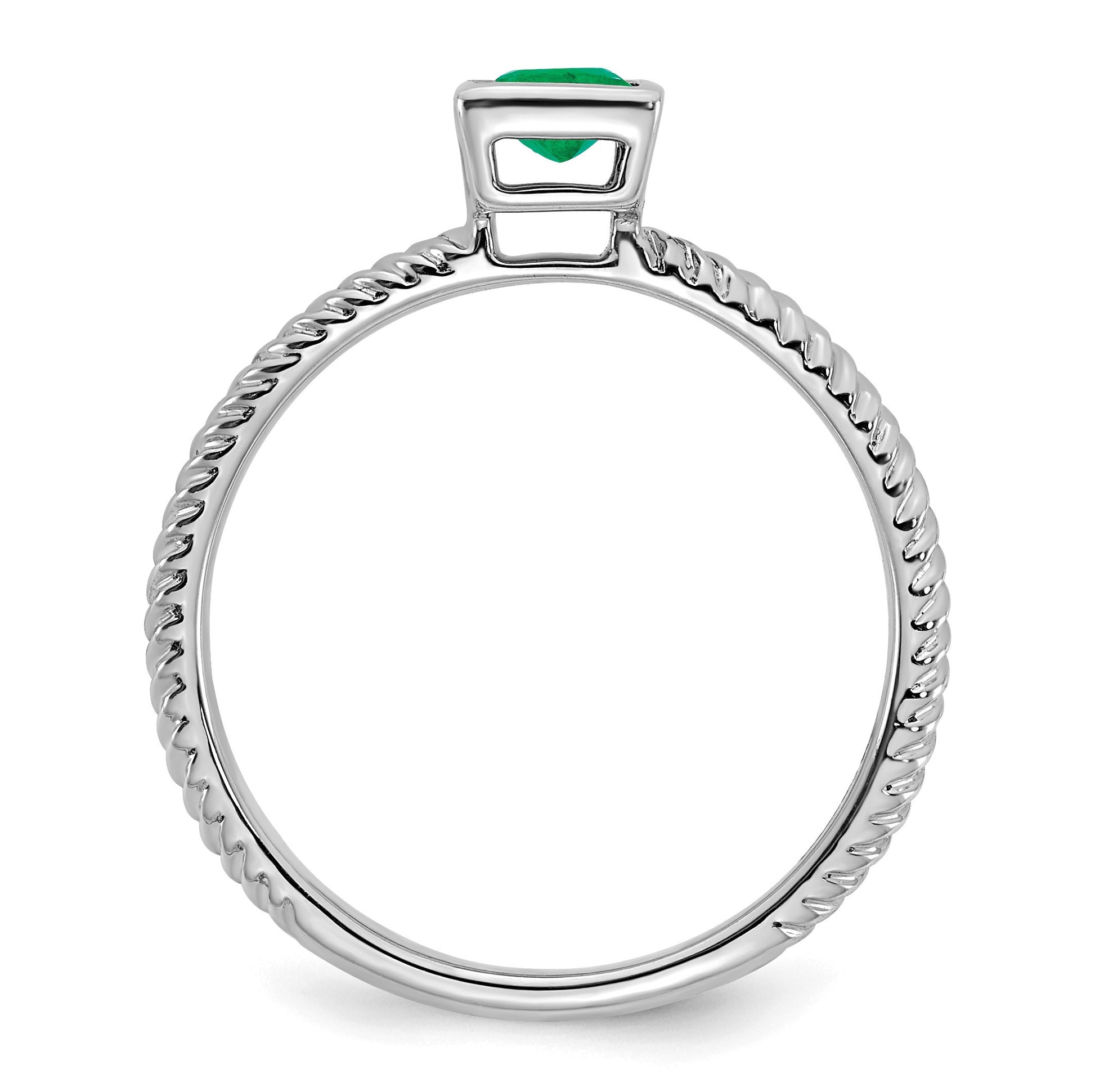 14k White Gold 4mm Square Bezel Emerald Ring