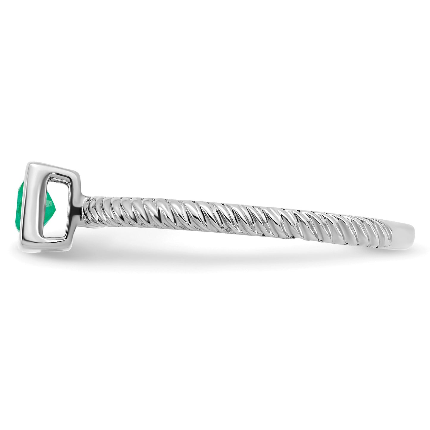 14k White Gold 4mm Square Bezel Emerald Ring