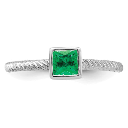 14k White Gold 4mm Square Bezel Emerald Ring