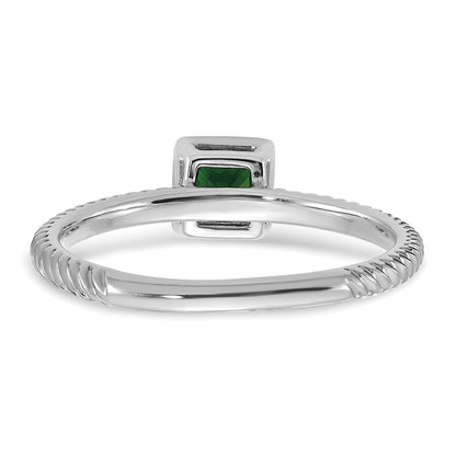 14k White Gold 4mm Square Bezel Emerald Ring