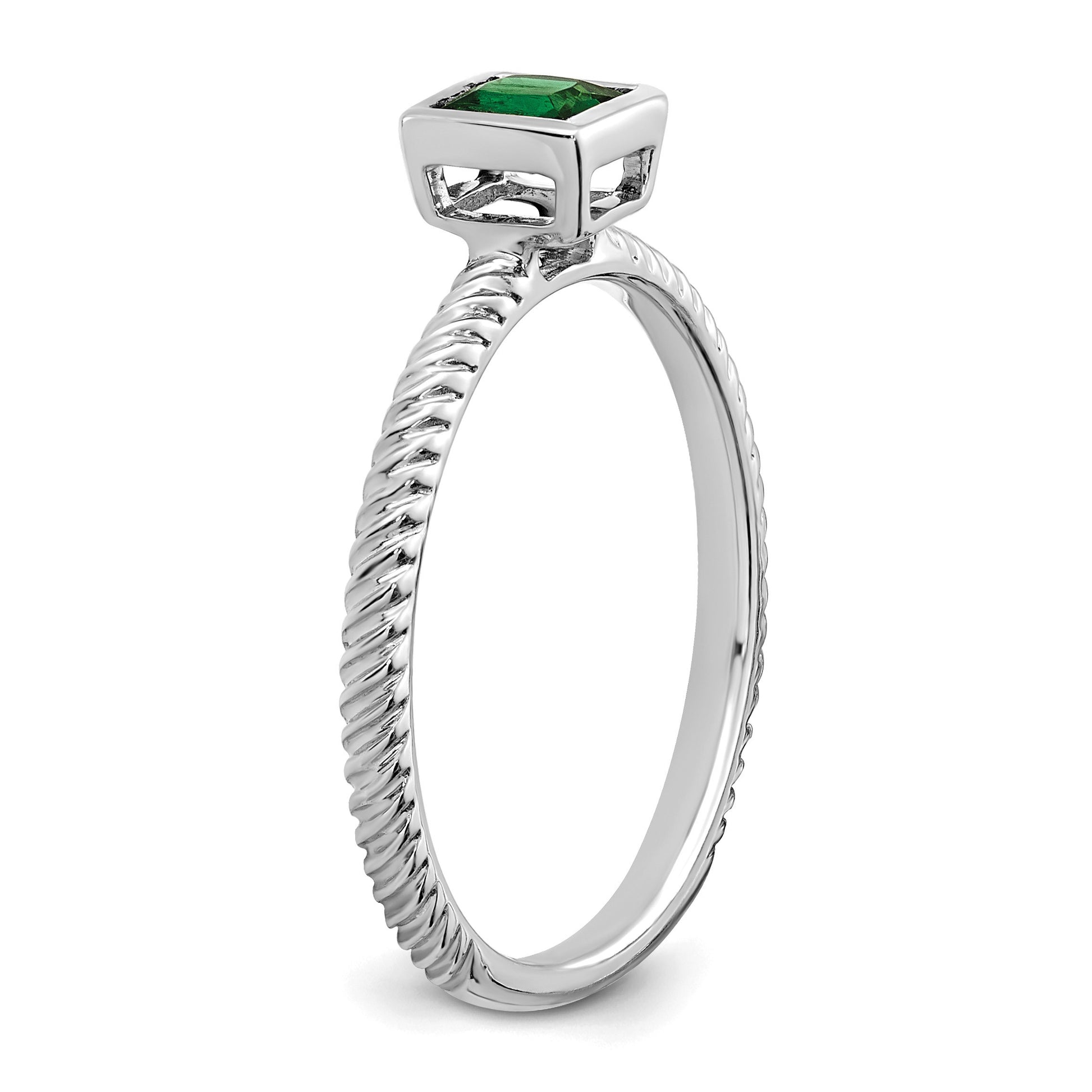 14k White Gold 4mm Square Bezel Emerald Ring