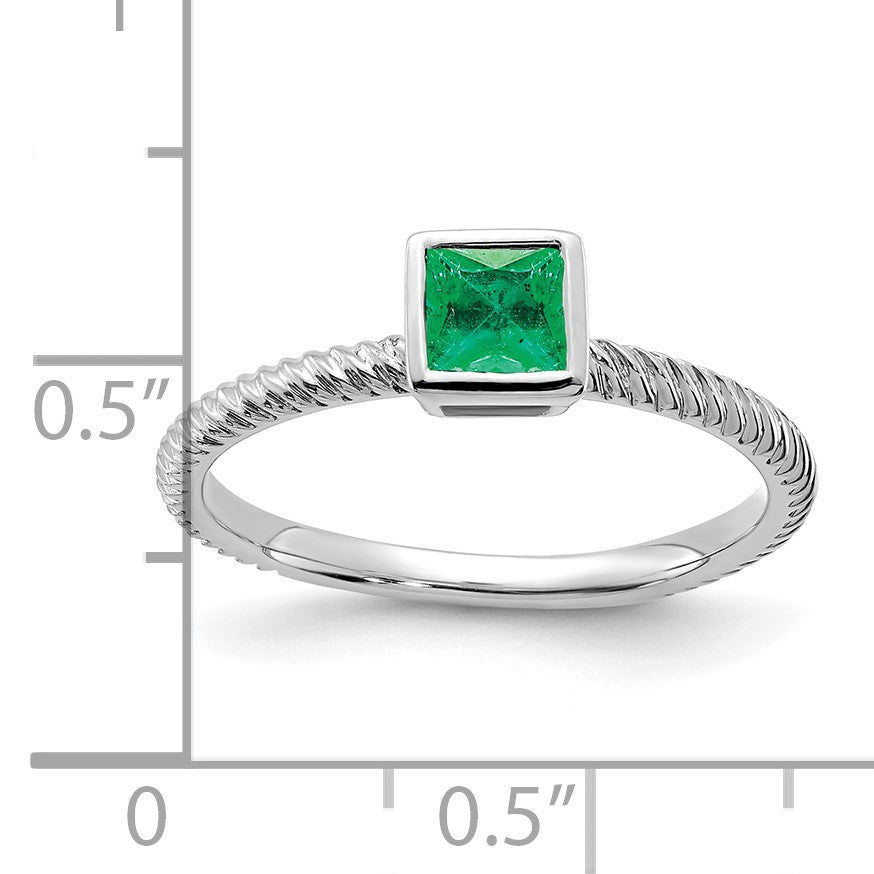 14k White Gold 4mm Square Bezel Emerald Ring