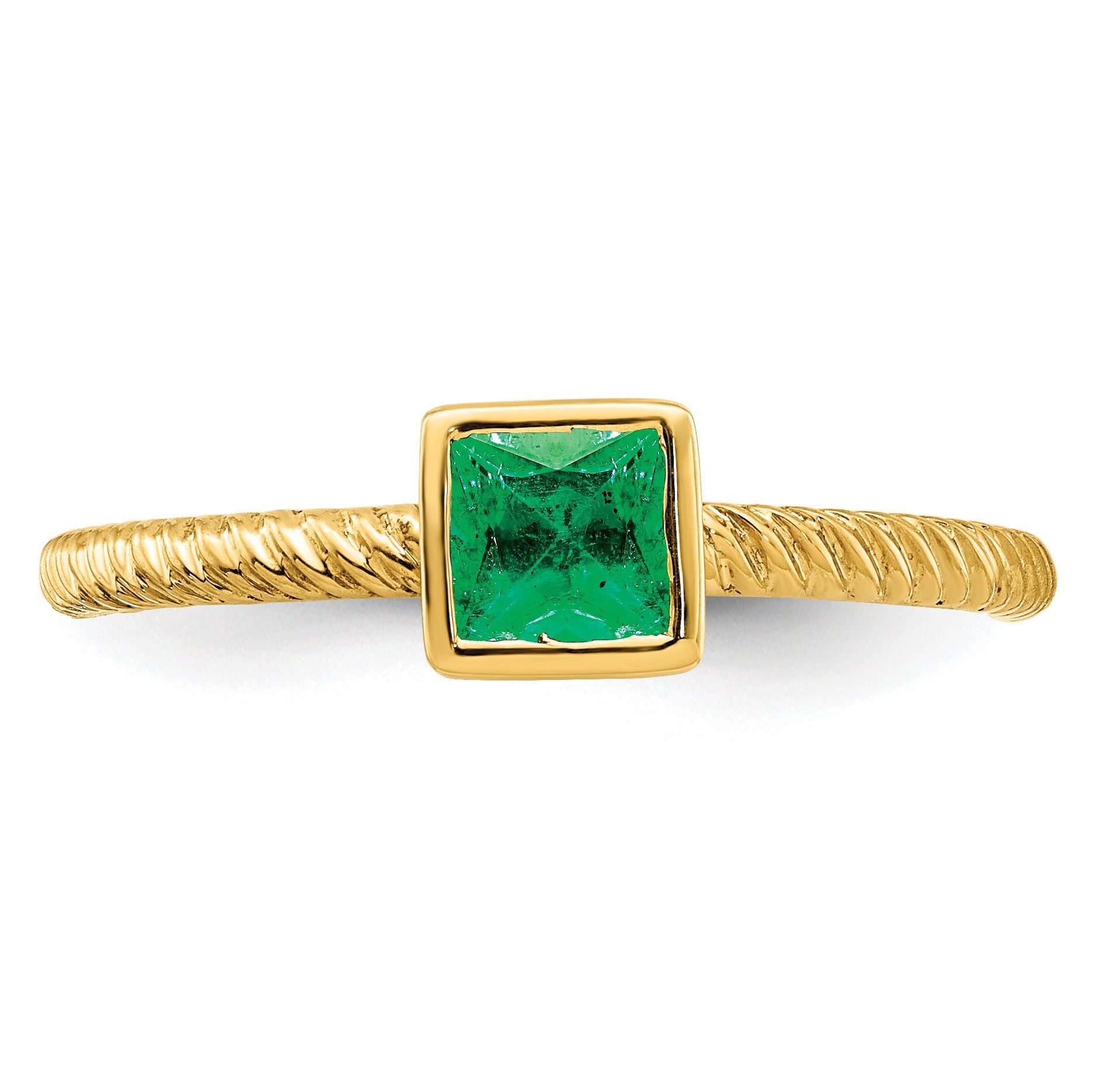 14k 4mm Square Bezel Emerald Ring