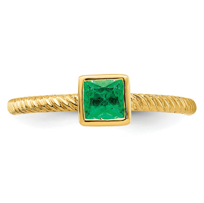 14k 4mm Square Bezel Emerald Ring