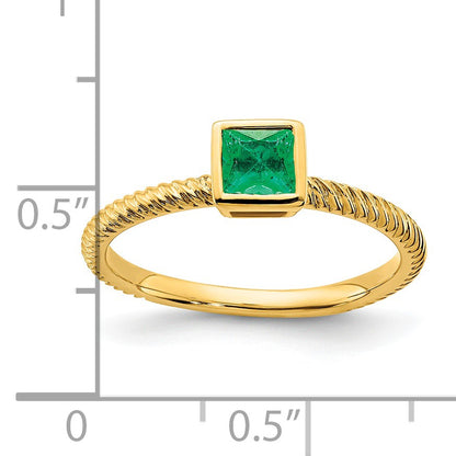14k 4mm Square Bezel Emerald Ring