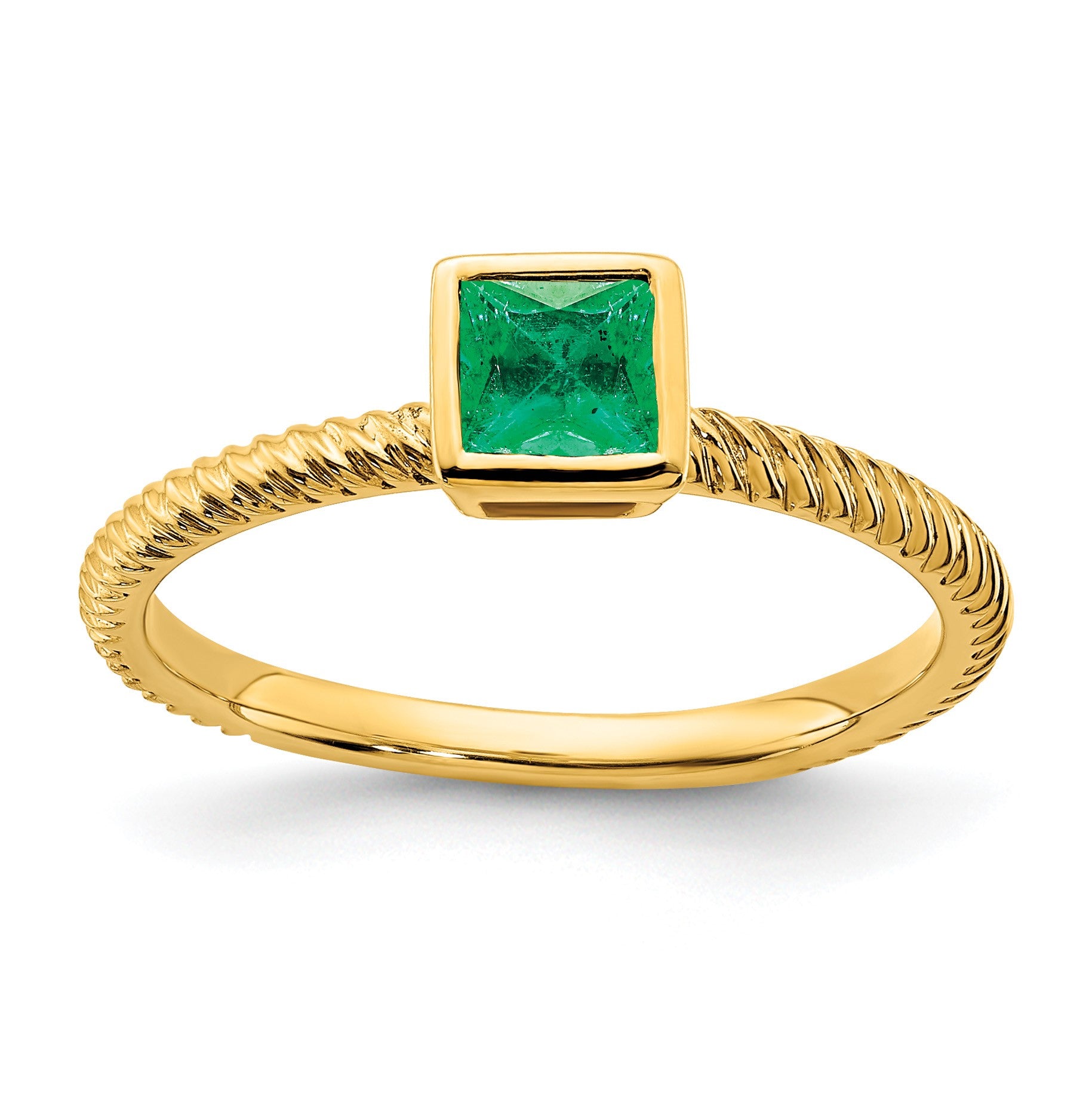 14k 4mm Square Bezel Emerald Ring