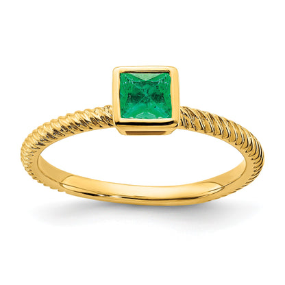 14k 4mm Square Bezel Emerald Ring