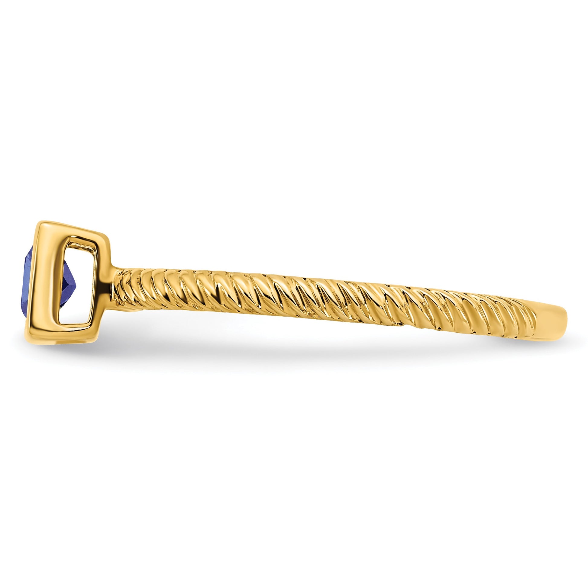 14k 4mm Square Bezel Blue Sapphire Ring