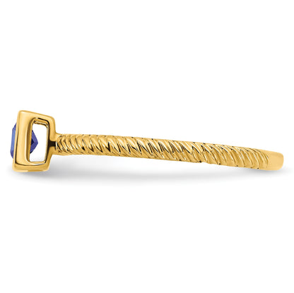14k 4mm Square Bezel Blue Sapphire Ring