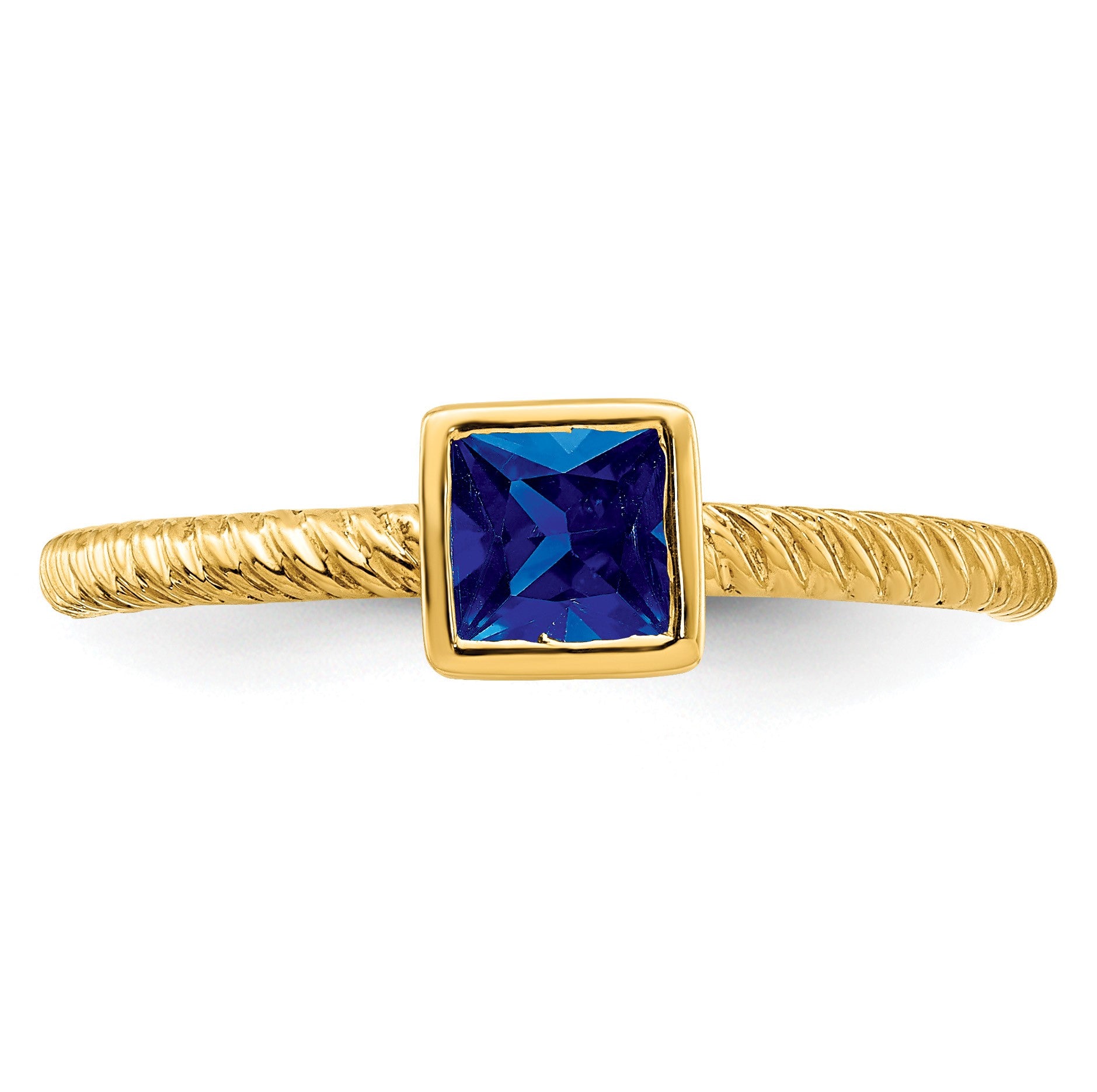 14k 4mm Square Bezel Blue Sapphire Ring