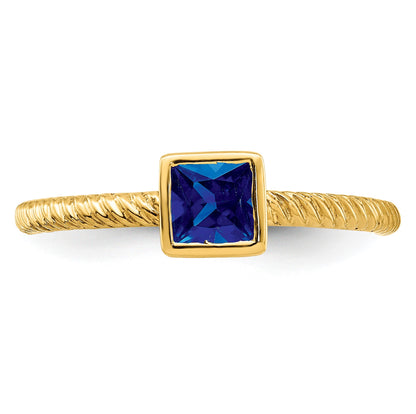 14k 4mm Square Bezel Blue Sapphire Ring