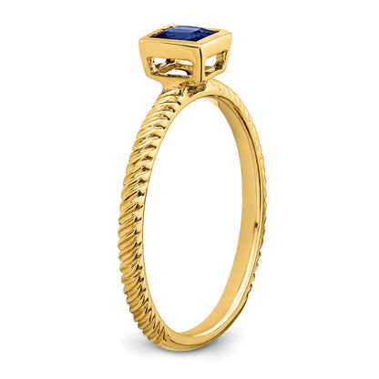 14k 4mm Square Bezel Blue Sapphire Ring