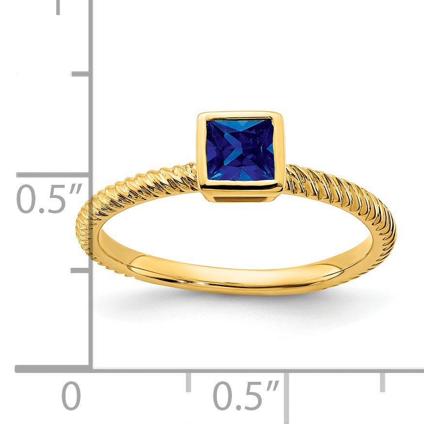 14k 4mm Square Bezel Blue Sapphire Ring