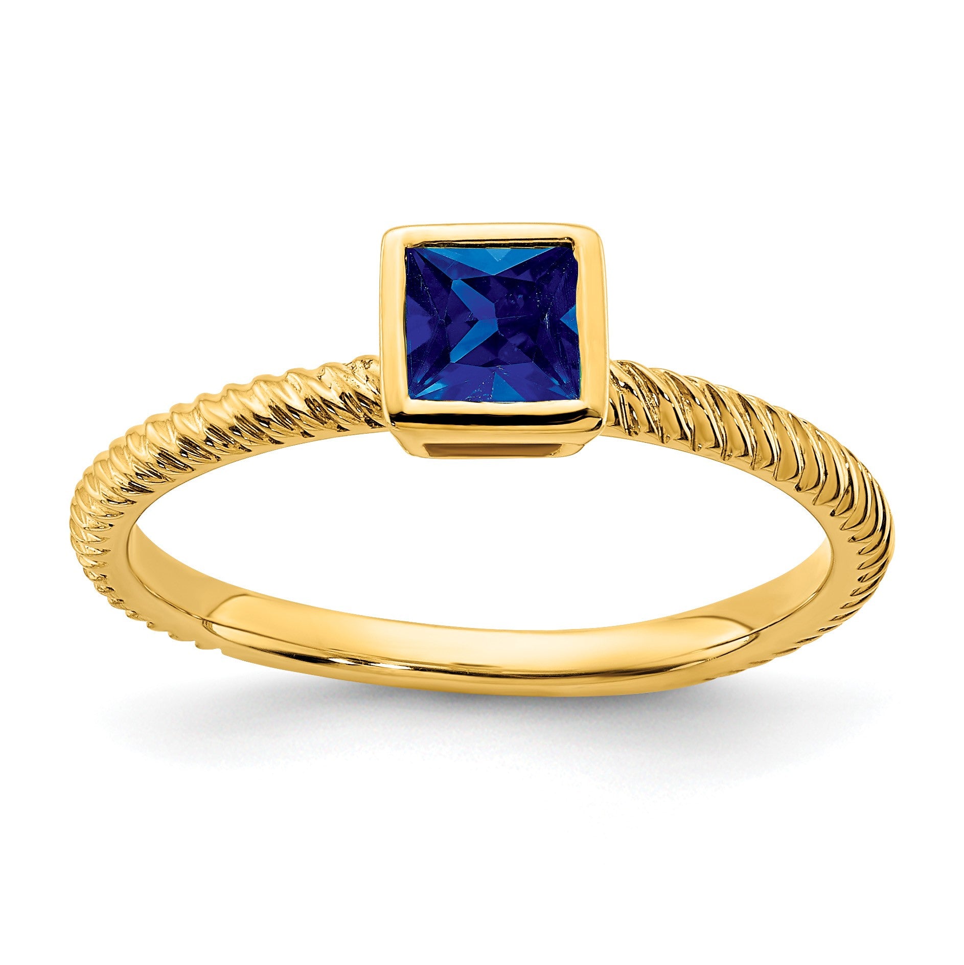 14k 4mm Square Bezel Blue Sapphire Ring