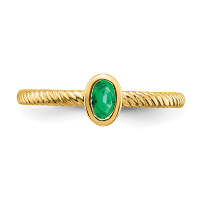 14k 5x3.5mm Oval Bezel Emerald Ring