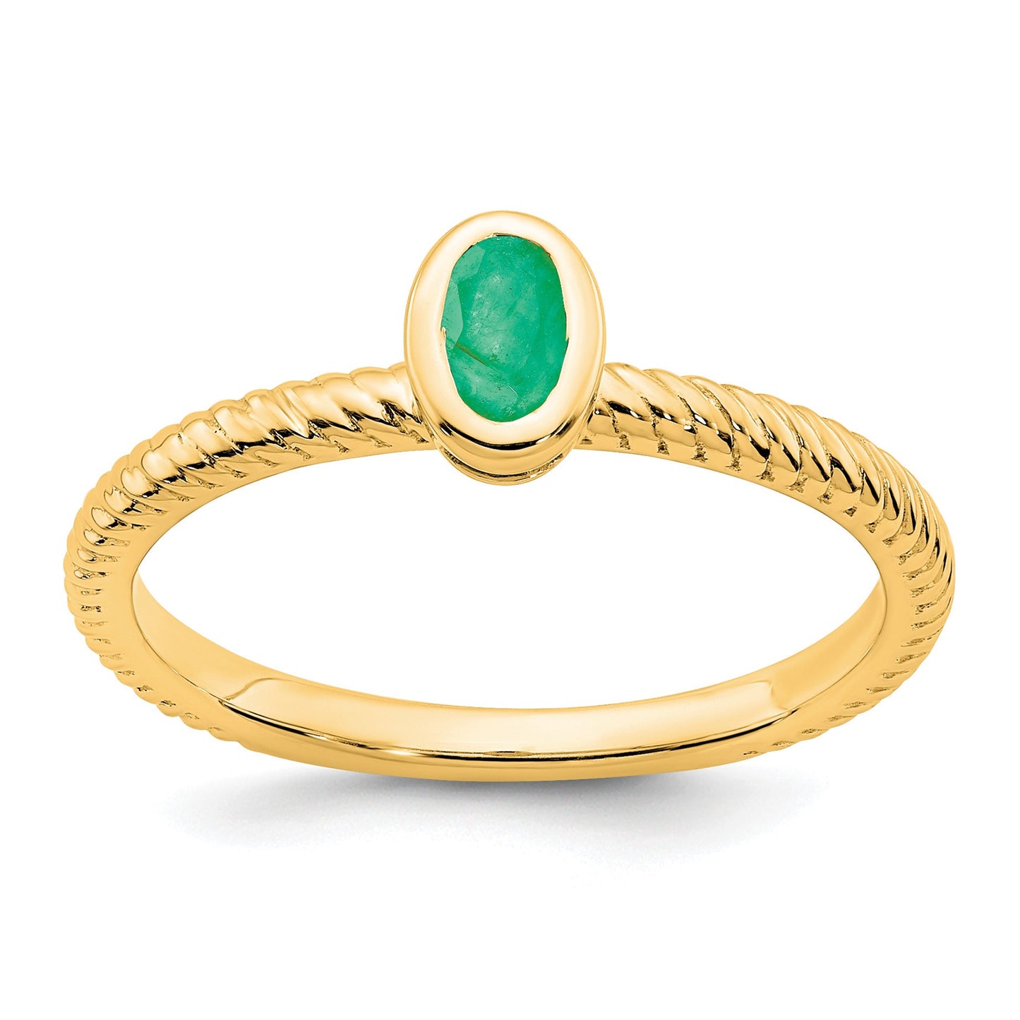 14k 5x3.5mm Oval Bezel Emerald Ring