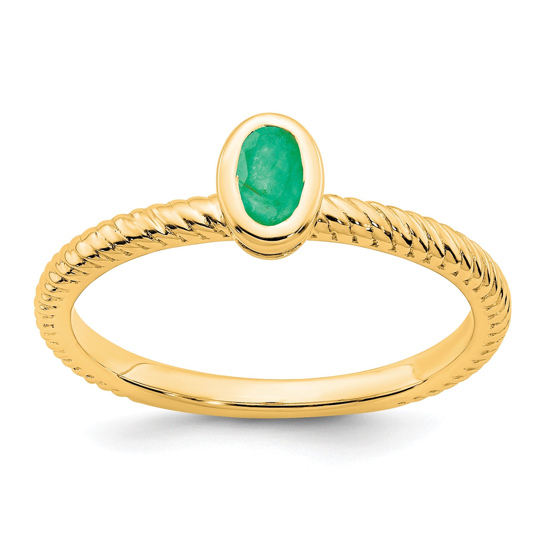 14k 5x3.5mm Oval Bezel Emerald Ring