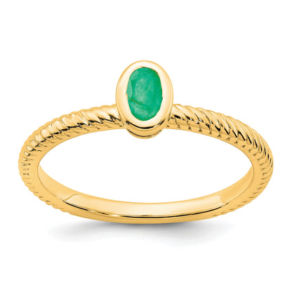 14k 5x3.5mm Oval Bezel Emerald Ring