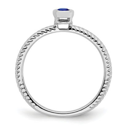 14k White Gold 5x3.5mm Oval Bezel Blue Sapphire Ring