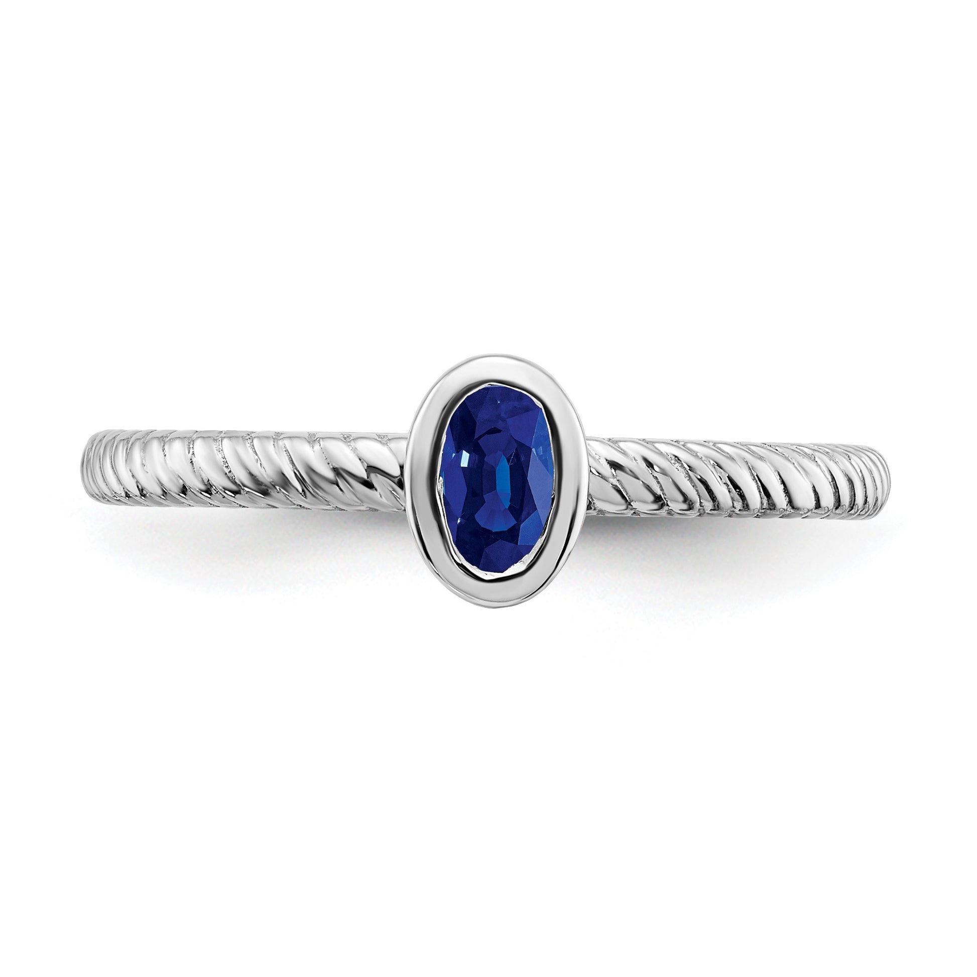14k White Gold 5x3.5mm Oval Bezel Blue Sapphire Ring