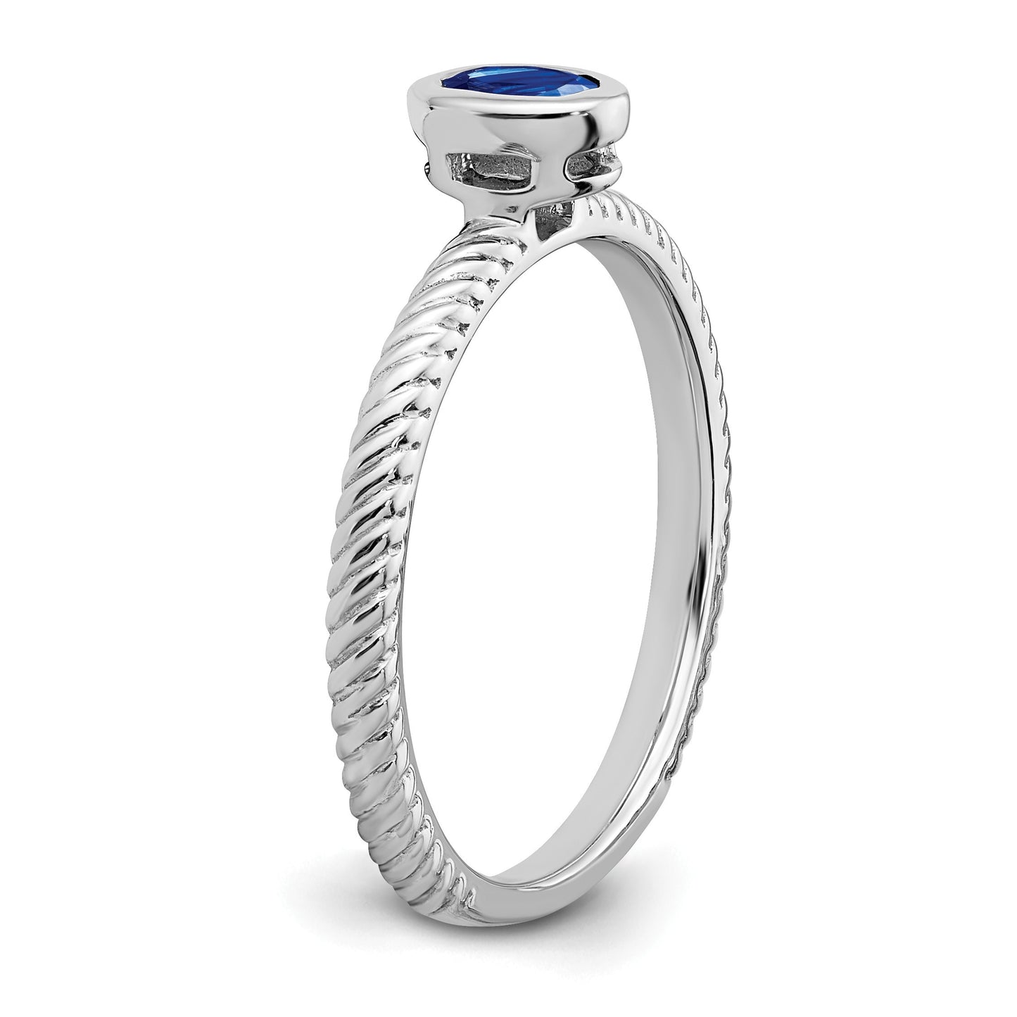 14k White Gold 5x3.5mm Oval Bezel Blue Sapphire Ring