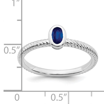 14k White Gold 5x3.5mm Oval Bezel Blue Sapphire Ring