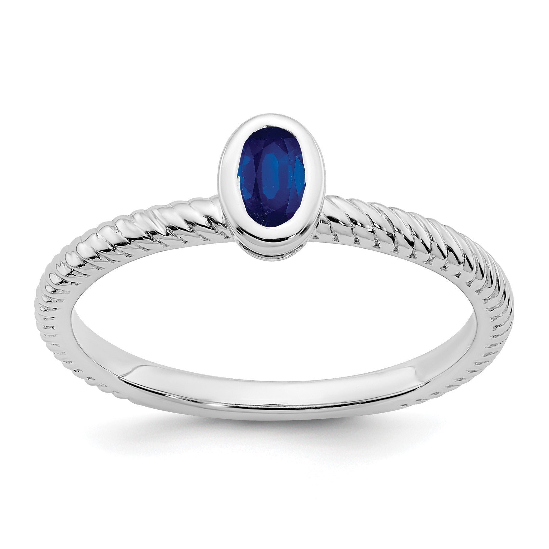 14k White Gold 5x3.5mm Oval Bezel Blue Sapphire Ring