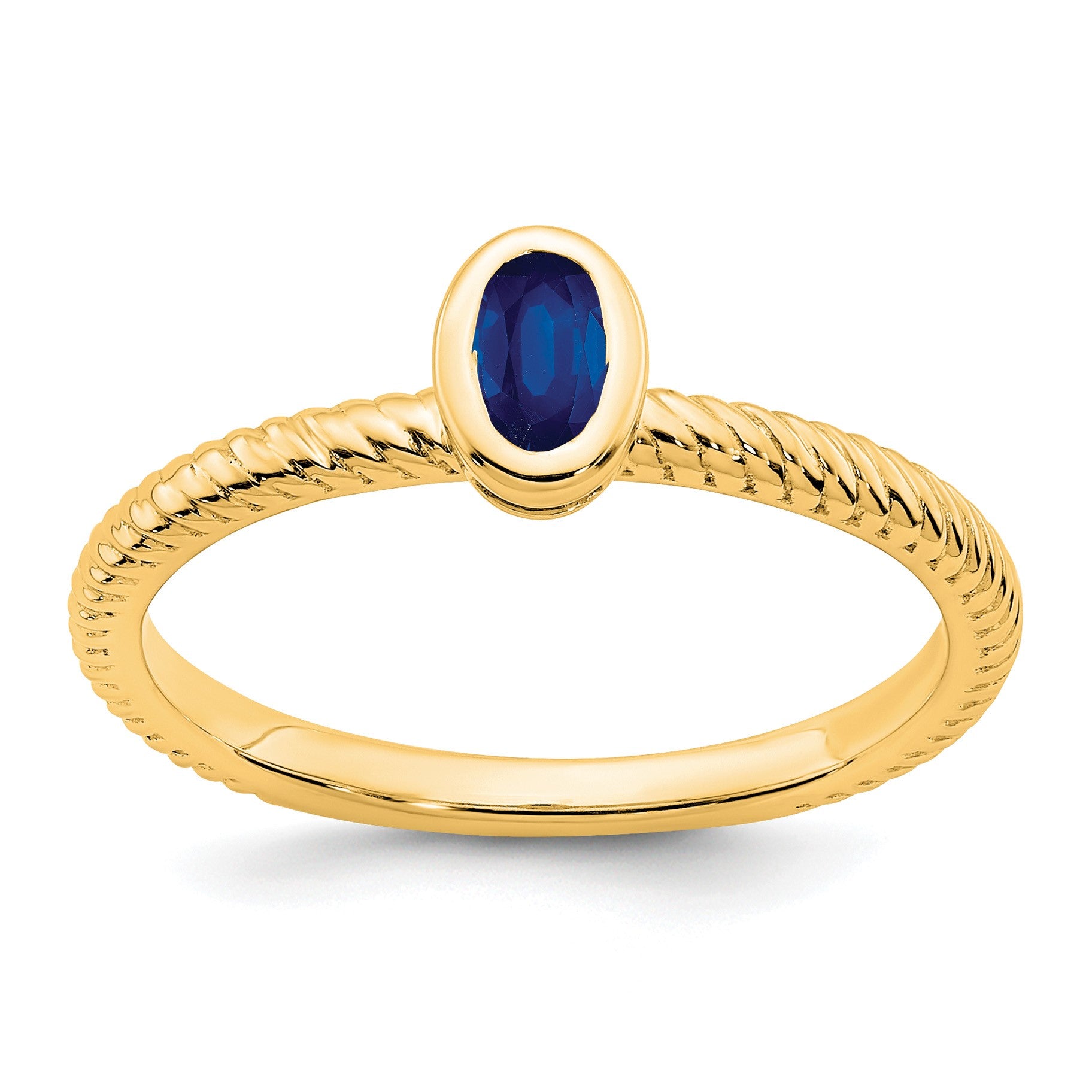 14k 5x3.5mm Oval Bezel Blue Sapphire Ring