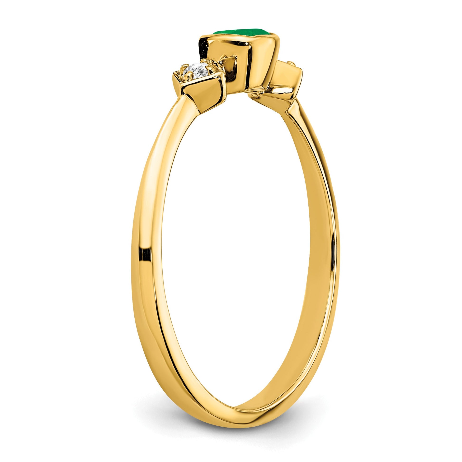 14k 3.3mm Cushion Emerald and 1/20 carat Diamond Ring