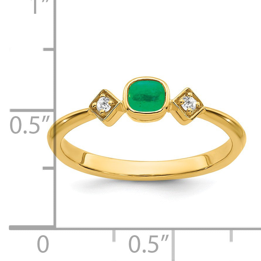 14k 3.3mm Cushion Emerald and 1/20 carat Diamond Ring