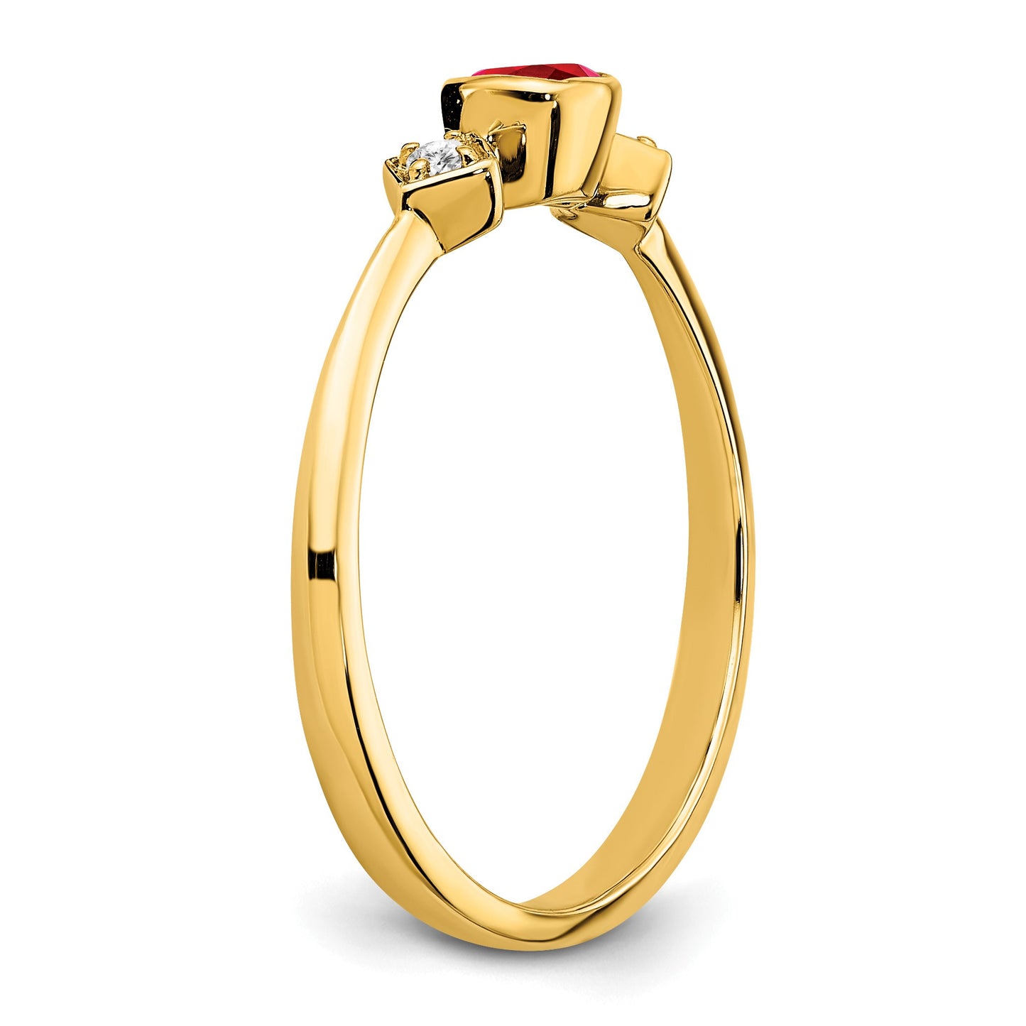 14k 3.3mm Cushion Ruby and 1/20 carat Diamond Ring