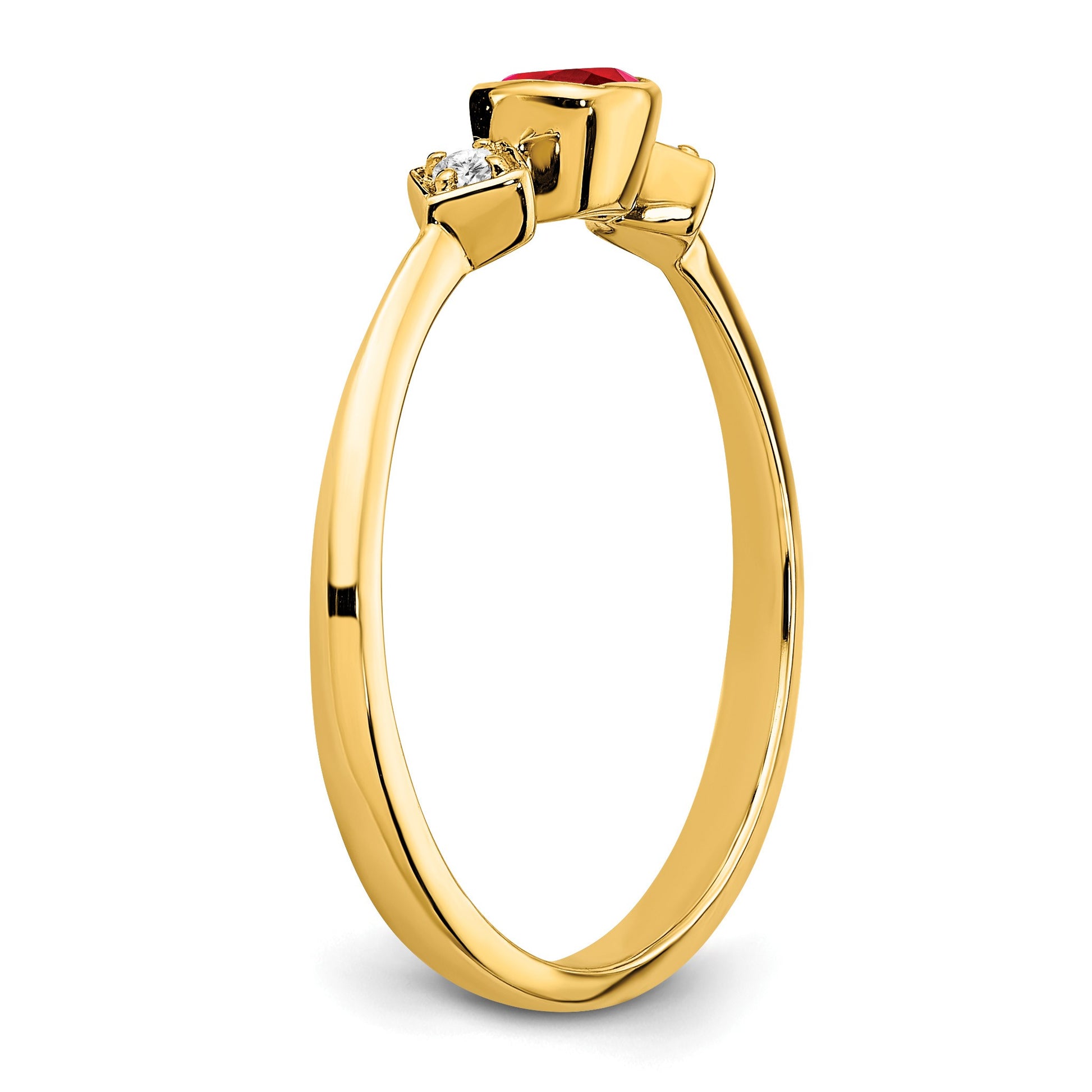 14k 3.3mm Cushion Ruby and 1/20 carat Diamond Ring