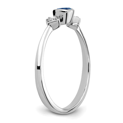 14k White Gold 3.3mm Cushion Blue Sapphire and 1/20 carat Diamond Ring