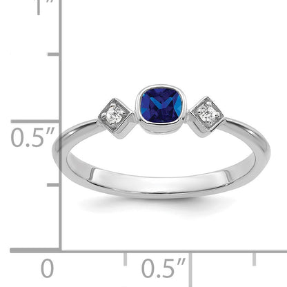 14k White Gold 3.3mm Cushion Blue Sapphire and 1/20 carat Diamond Ring