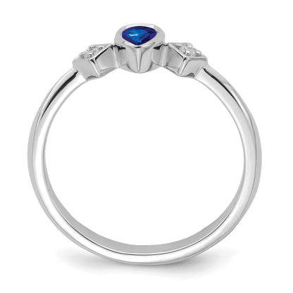 14k White Gold 4.6x3mm Pear Bezel Blue Sapphire and 1/20 carat Diamond Ring