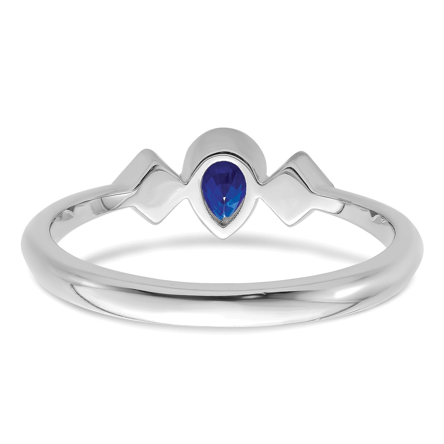 14k White Gold 4.6x3mm Pear Bezel Blue Sapphire and 1/20 carat Diamond Ring