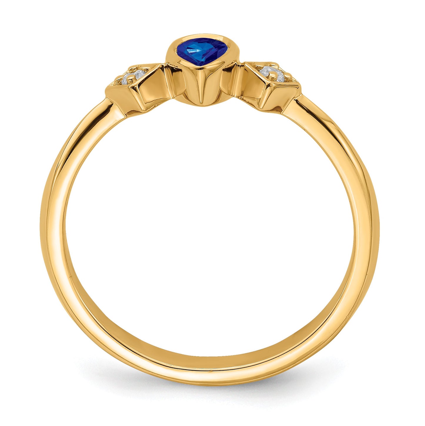 14k 4.6x3mm Pear Bezel Blue Sapphire and 1/20 carat Diamond Ring