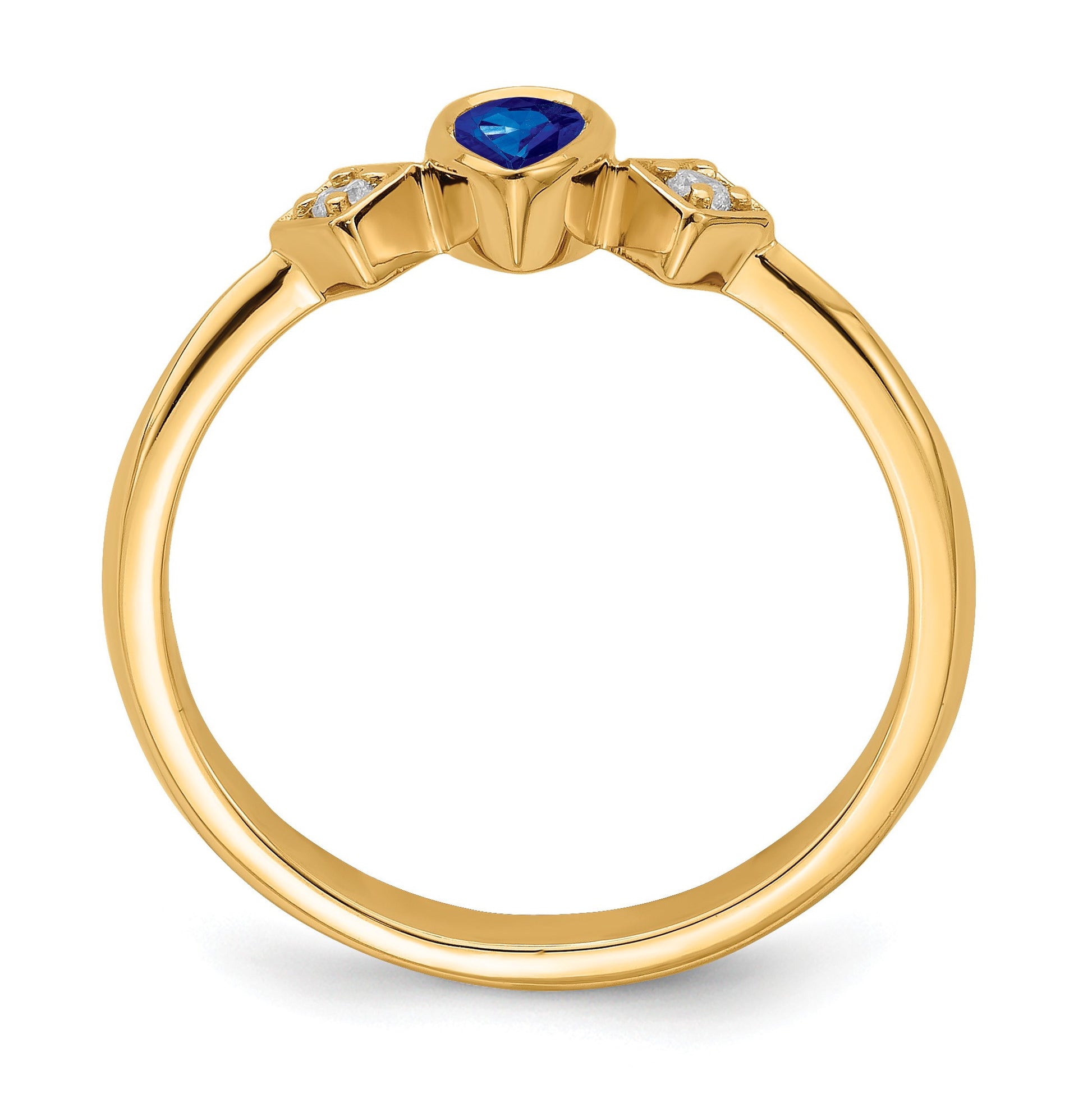 14k 4.6x3mm Pear Bezel Blue Sapphire and 1/20 carat Diamond Ring