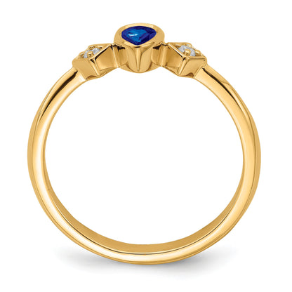 14k 4.6x3mm Pear Bezel Blue Sapphire and 1/20 carat Diamond Ring