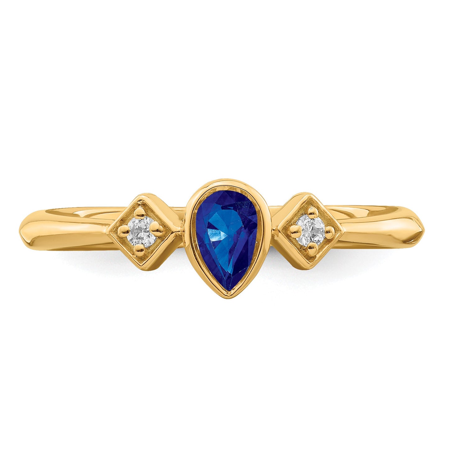 14k 4.6x3mm Pear Bezel Blue Sapphire and 1/20 carat Diamond Ring