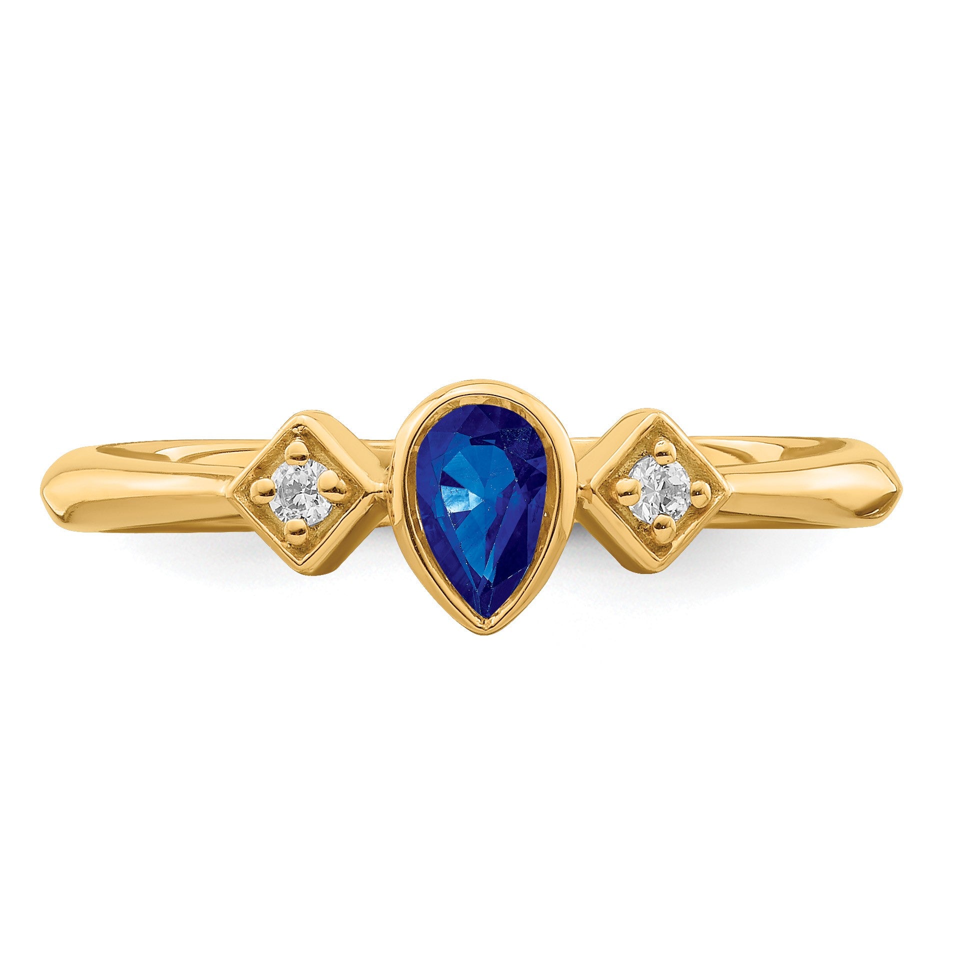 14k 4.6x3mm Pear Bezel Blue Sapphire and 1/20 carat Diamond Ring