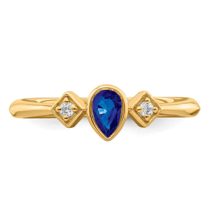 14k 4.6x3mm Pear Bezel Blue Sapphire and 1/20 carat Diamond Ring