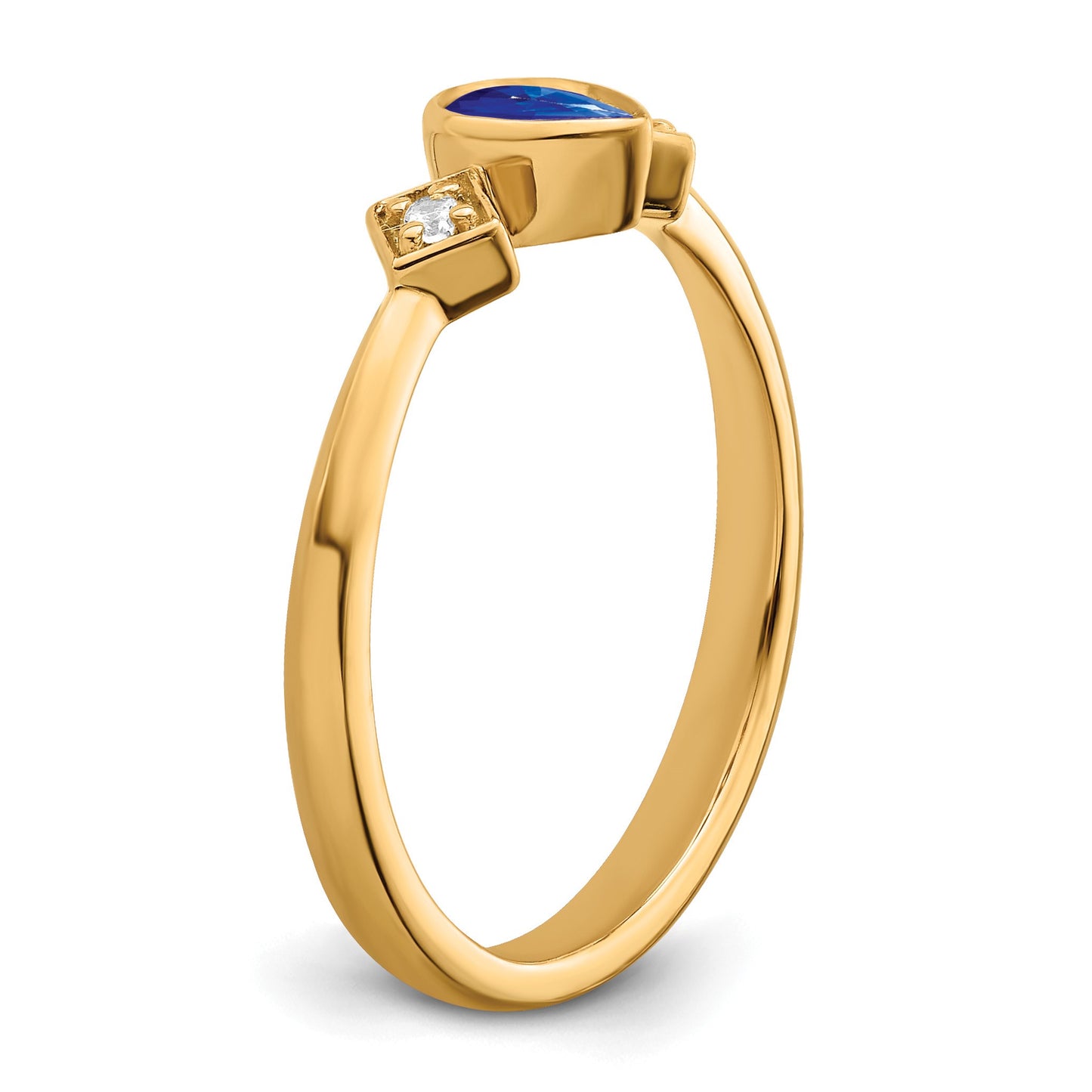 14k 4.6x3mm Pear Bezel Blue Sapphire and 1/20 carat Diamond Ring
