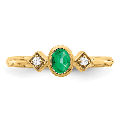 14k 4.6x3.4mm Oval Bezel Emerald and 1/20 carat Diamond Ring