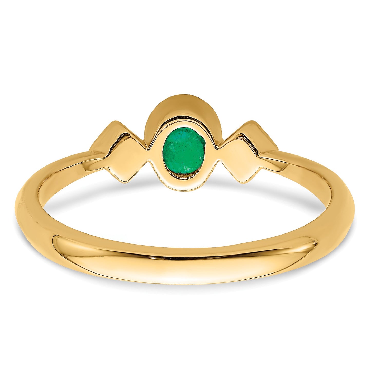 14k 4.6x3.4mm Oval Bezel Emerald and 1/20 carat Diamond Ring