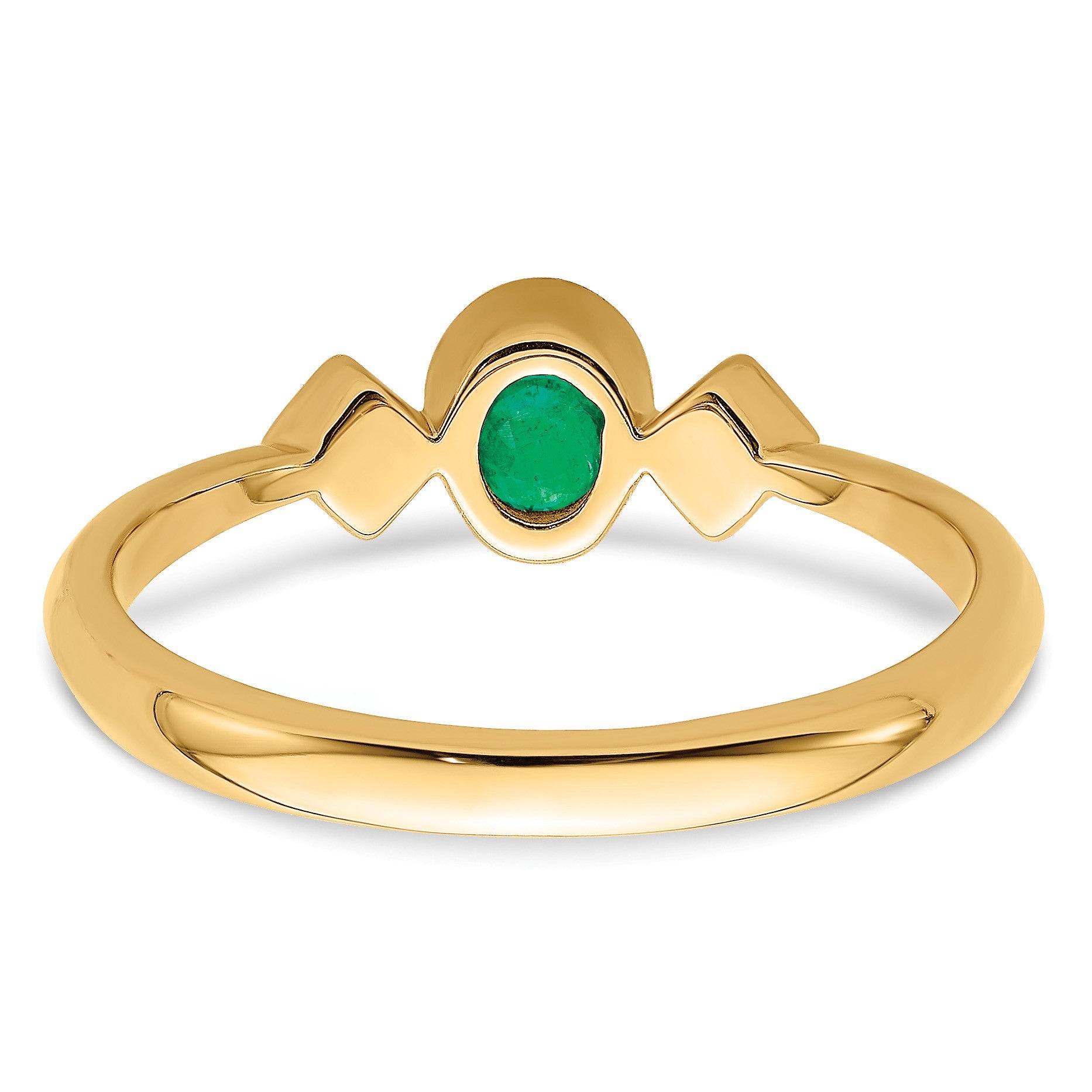 14k 4.6x3.4mm Oval Bezel Emerald and 1/20 carat Diamond Ring