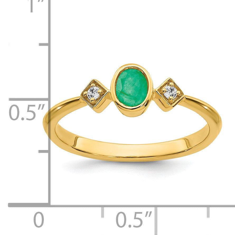 14k 4.6x3.4mm Oval Bezel Emerald and 1/20 carat Diamond Ring