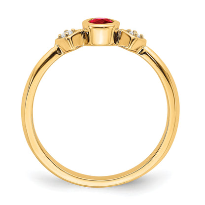 14k 4.6x3.4mm Oval Bezel Ruby and 1/20 carat Diamond Ring