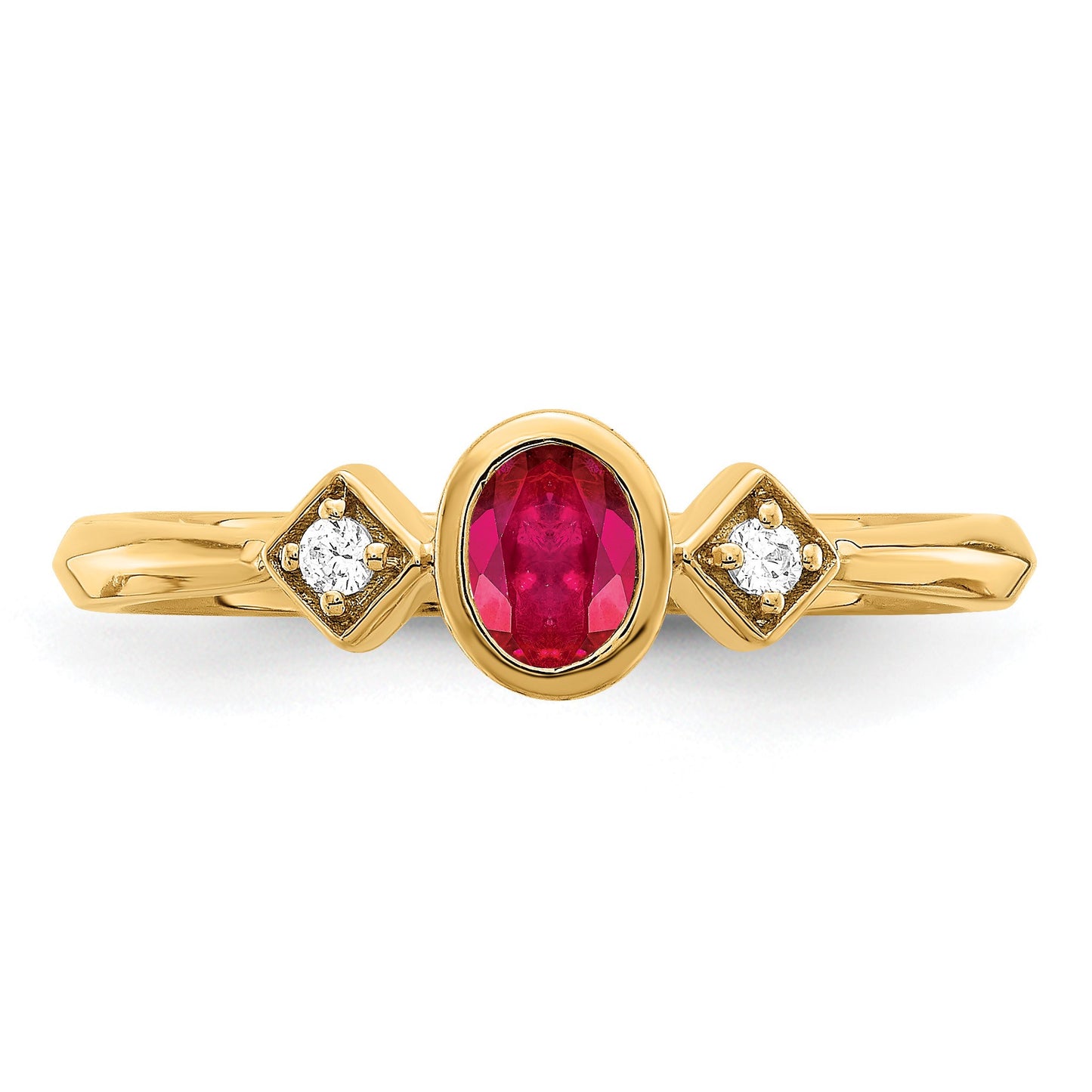 14k 4.6x3.4mm Oval Bezel Ruby and 1/20 carat Diamond Ring