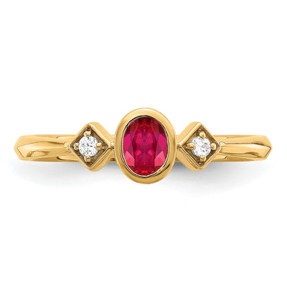 14k 4.6x3.4mm Oval Bezel Ruby and 1/20 carat Diamond Ring